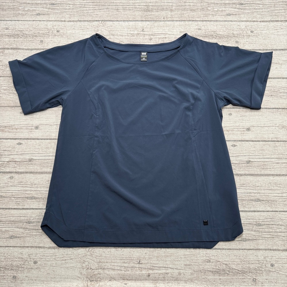 Helly Hansen Shirt Womens Large Navy Blue Short Sleeve Stretch Activewear Preppy